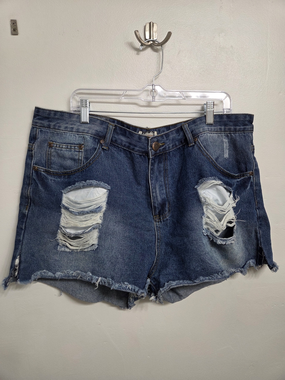 Boohoo Dark Blue Distressed Denim Shorts